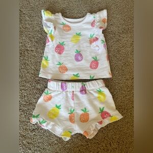 Baby Fruit Print Ruffle Sleeve Top & Shorts Set